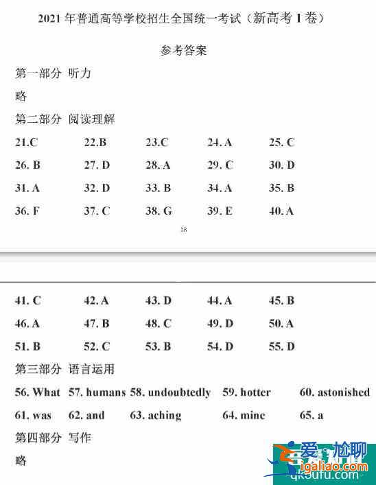 2021年高考江蘇卷(新高考一卷)英語試題答案出爐??？