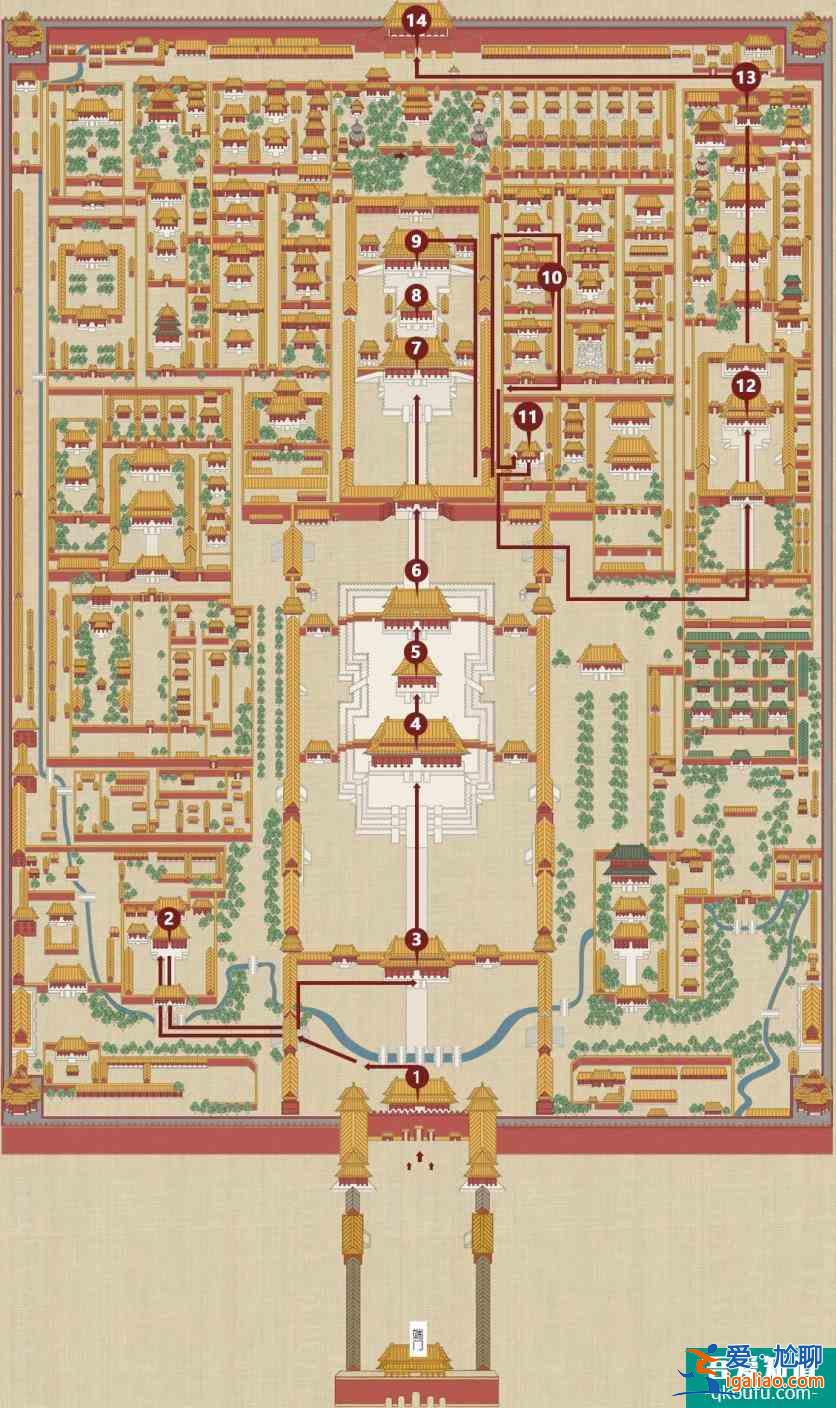 故宮游覽路線示意圖 故宮游覽路線官方推薦？