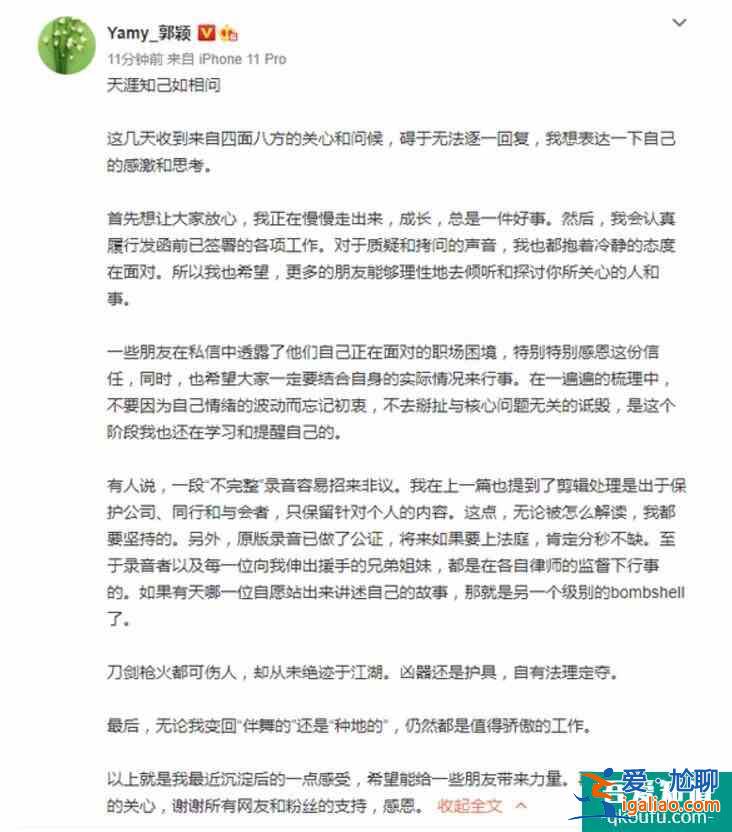 Yamy再次發(fā)聲回應(yīng)爭(zhēng)議 稱錄音剪輯是出于保護(hù)公司？