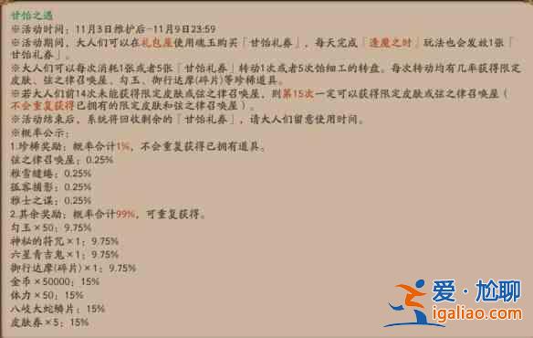 陰陽(yáng)師甘飴之遇活動(dòng)轉(zhuǎn)盤獎(jiǎng)勵(lì)一覽：甘飴之遇活動(dòng)轉(zhuǎn)盤概率分析？