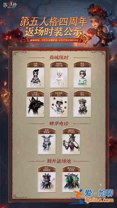第五人格四周年哪幾款時裝返場？四周年時裝返場一覽與分享？