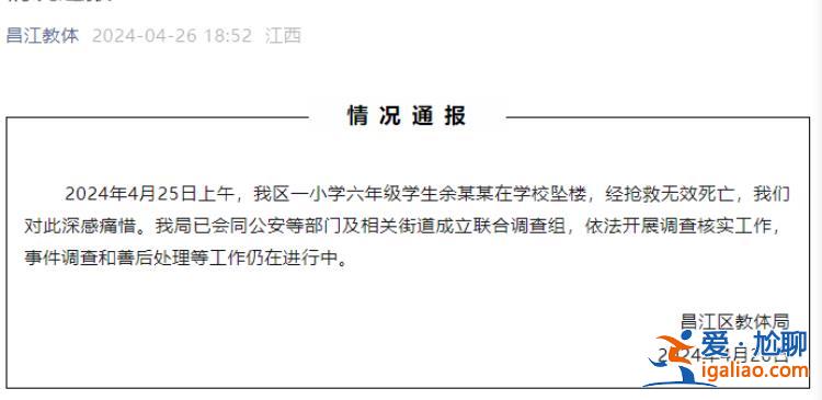 江西景德鎮一小學生在學校墜亡 當地已成立聯合調查組？