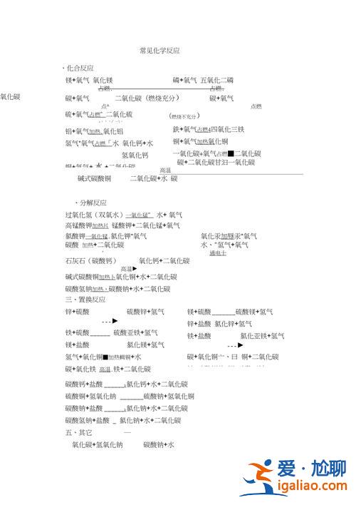 初中畢業(yè)升學(xué)考試化學(xué)，初中化學(xué)中常見需要加熱的化學(xué)反應(yīng)，化學(xué)式!急用？