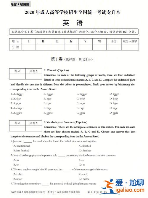 成人專升本考試試卷？高起專和專升本的成人高考試卷一樣么？